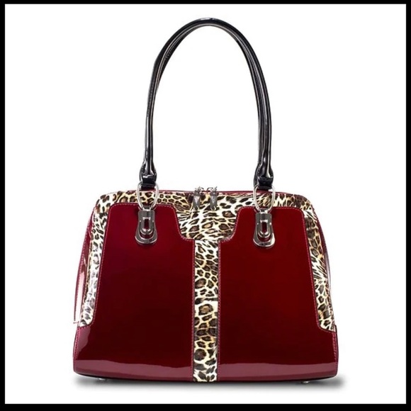 DIANA RED LEOPARD PRINT LEATHER HANDBAG - Picture 1 of 5